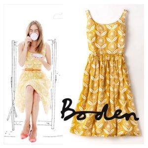 Boden Nancy Vintage Inspired Cotton Dress Sunny Flowers Size 16 L